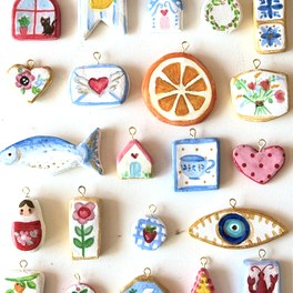 Hand-painted clay charms and pendants