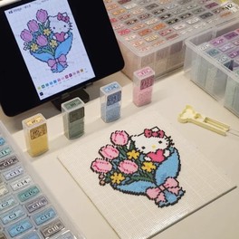 Perler bead floral design in progress